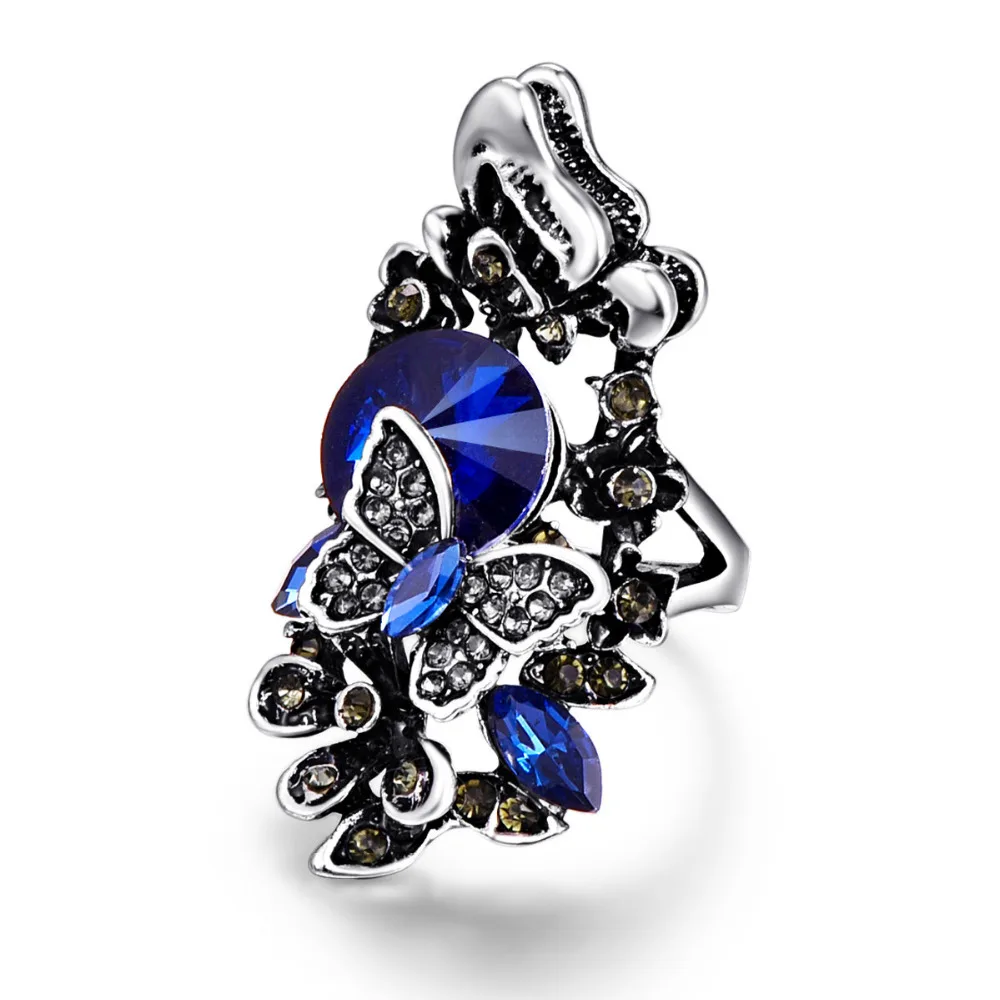 Vintage Blue Crystal Butterfly Wedding Rings For Women Fashion Jewelry
