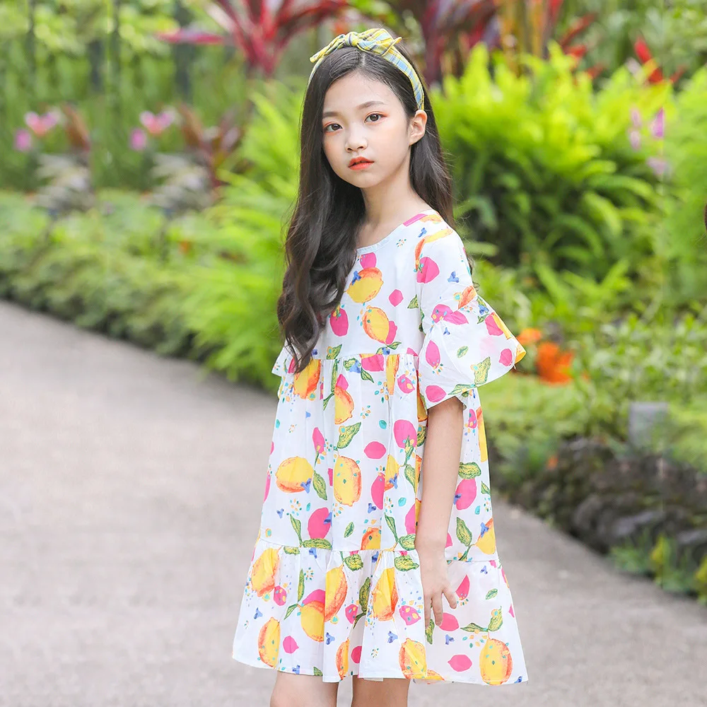 

2019 Summer New Lovely Flower O-neck Knee-length Princess Dresses Ruffled dress