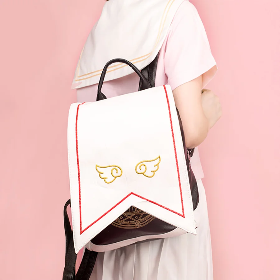 

Cute Lolita Women Wing Backpacks Magic Sakura Design Bookbags Women Schoolbags For Teenage Girls Pu Leather Back Packs 2019 Hots