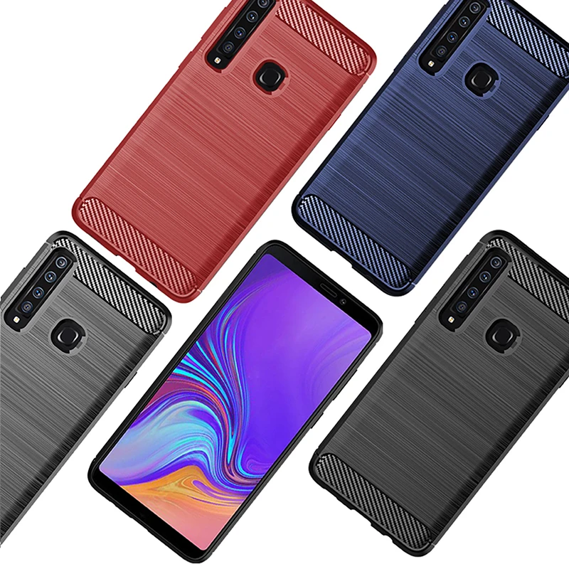 لسامسونج غالاكسي A9 2018 حالة نحى سيليكون ألياف الكربون الملمس shockproo الغطاء الخلفي على لسامسونج A9 برو 2018 جراب هاتف