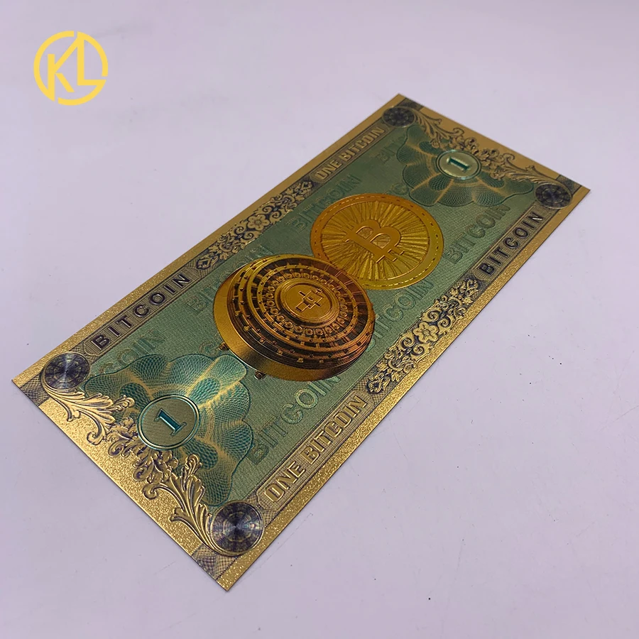 

Free shipping 100pcs ONE BITCOIN plastic souvenir Gold banknotes Not Currency for Collectibles and Gift and Fluorescent