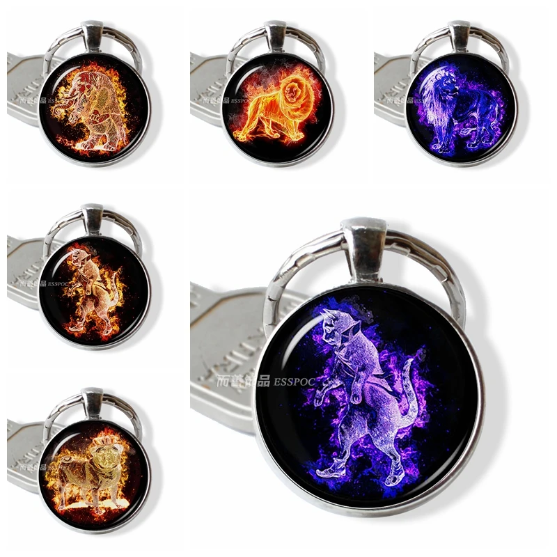 

Fashion Cat Lion Simba Elephant Dog Pendant Purple Accessories WISP Keyring Jewelry Charms Glass Dome Keychain Female Male Gift