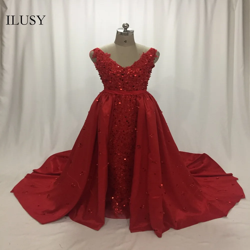 Ilusy новейший дизайн темно красное платье для выпускного вечера с v-образным вырезом, вечернее платье с блестками кружевное платье для выпускного вечера вечерние платья с Overskirt vestido de festa
