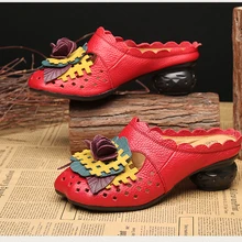 Rushiman продукт женская Обувь изготовлены из Обувь кожаная для девочек с Обувь кожаная для девочек и цветочный Шлёпанцы для женщин Размер 35–40