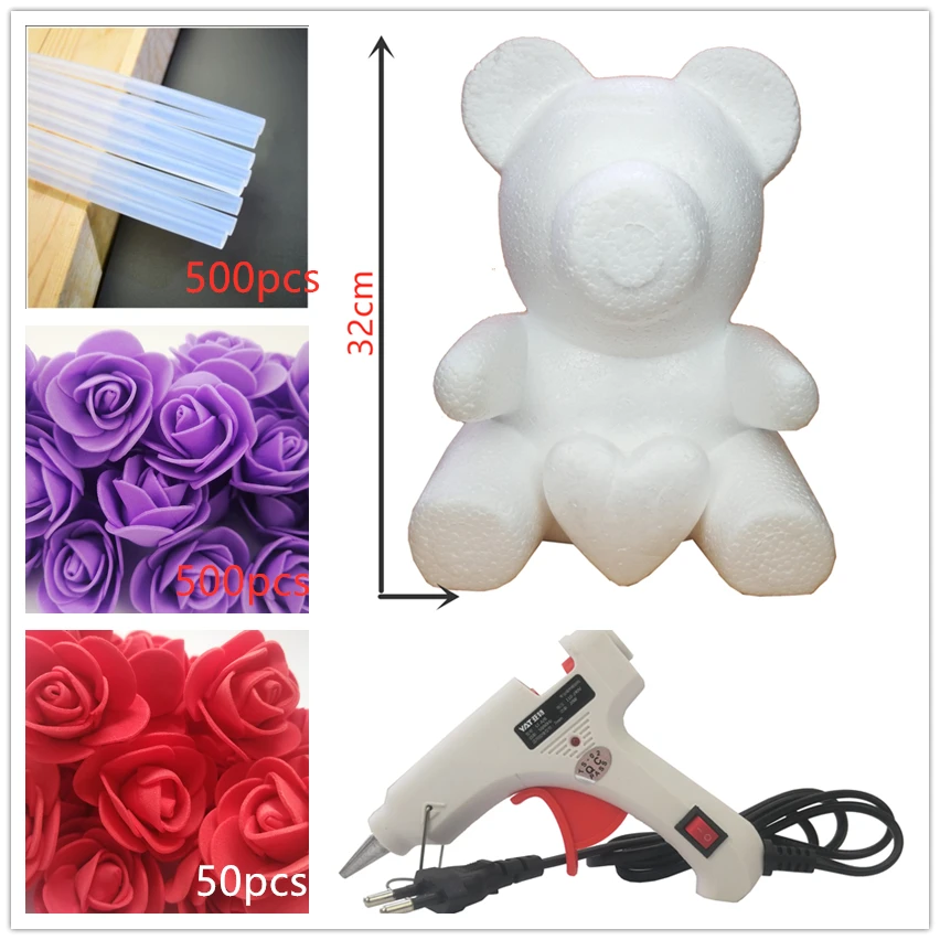 

38cm Artificial PE Rose Flowers Bear DIY Valentine's Gifts Romantice Artificial Rose Bear Party Wedding Decoration Gifts