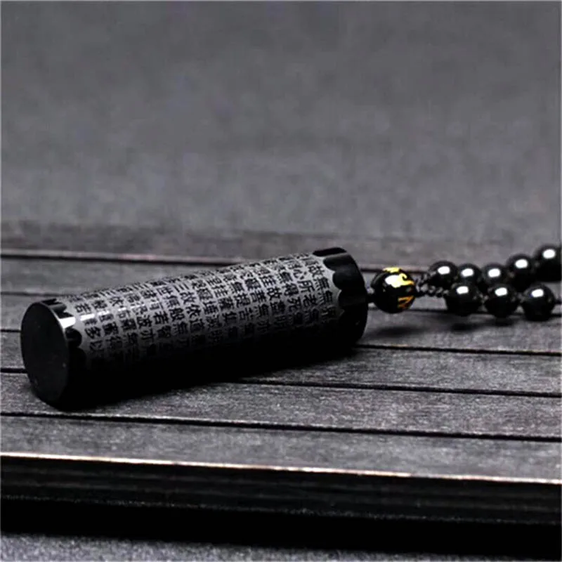 Natural Obsidian Pendant Prajna paramita Sutra Buddha Necklace Pendant With Lucky Beads Chain Fashion Jewelry For Men women 6
