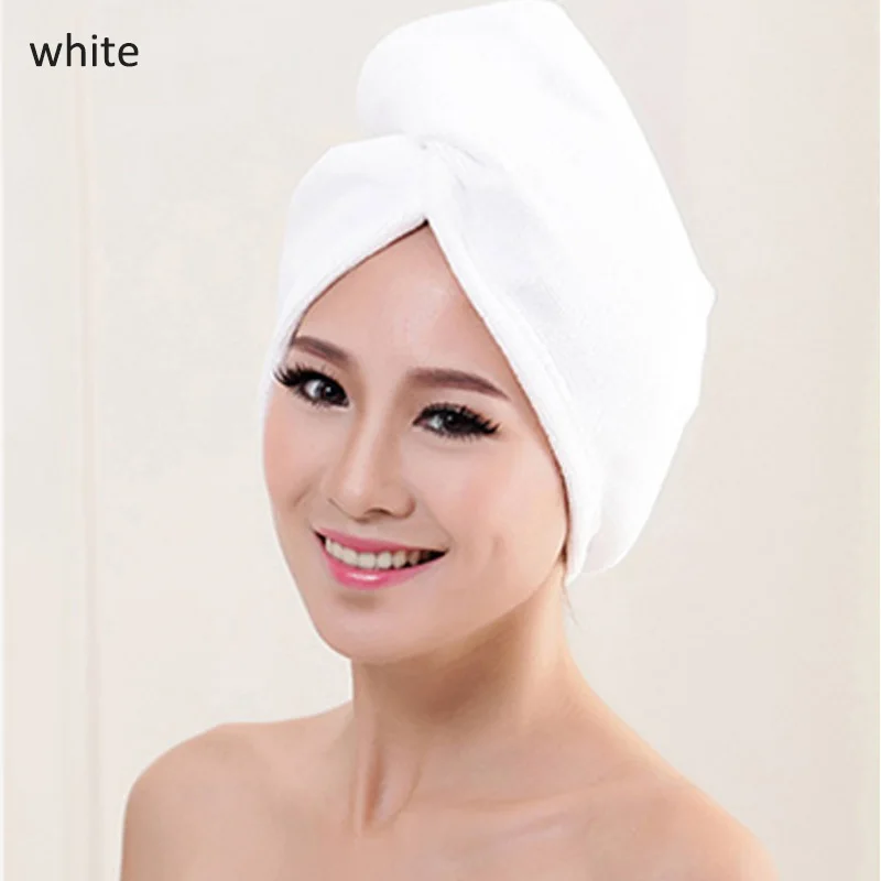 1 шт. портативный Дамский тюрбан 2 размера микрофибра быстросохнущее утолщение банное полотенце быстровпитывающее Hair Hat принадлежности для ванной комнаты - Color: white 60x25cm