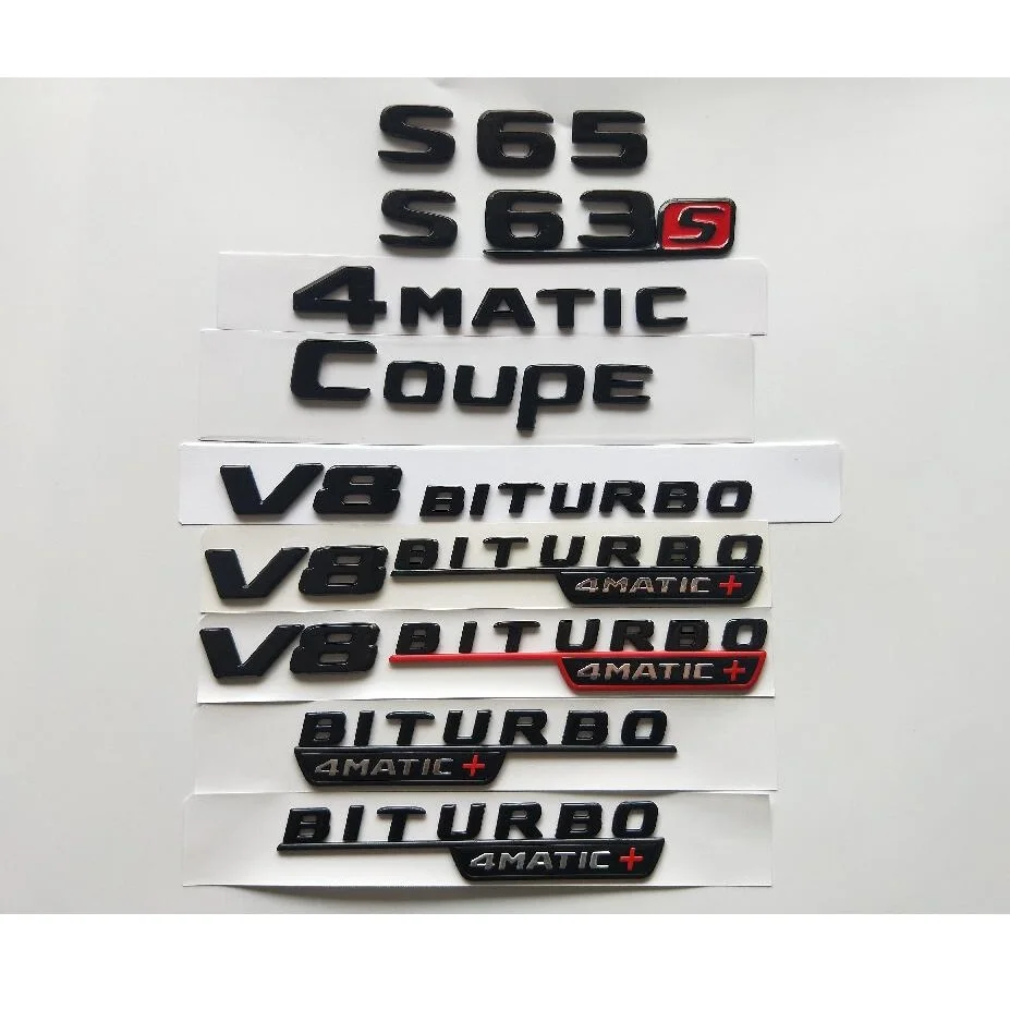 Блестящие черные буквы S63 S63s V8 BITURBO 4matic + Эмблема багажника брызговик эмблемы