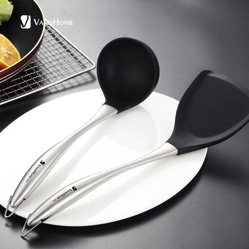 

VandHome Kitchen Utensils Non-Stick Silicone Ladle Spatula Turner With 304 Stainless Steel Handle Cooking Tools Kitchenware