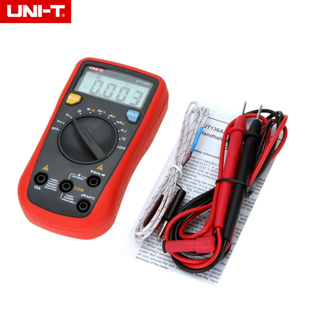 UNI T UT136C Handheld Digital Multimeter Temperature Meter AC DC ...