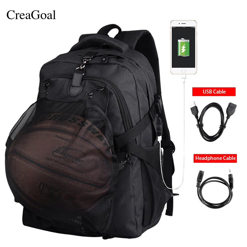 

Multifunction Men Basket ball Backpacks USB Charging Port School Bag For Teenager Boys S occer Ball Pack Laptop Net Bags