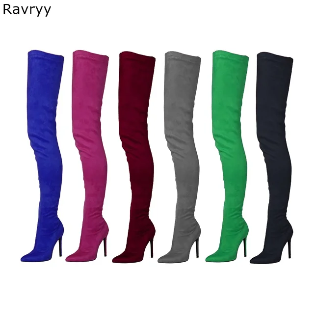 

Multi-color Elastic woman's long boots pointed toe thin heel over-the-knee boot party club show female shoe Plus Size 42 43 44