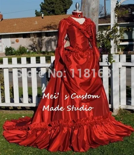 

Custom Made RED Century Mina Victorian Bustle Gown Moive Theater Period Dress