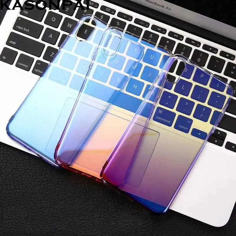 

KASONPAI Blue-ray Gradient Clear Phone Case For iPhone Xs Max XR Transparent Hard PC Back Case Cover For iPhone X 6 6S 7 8 Plus