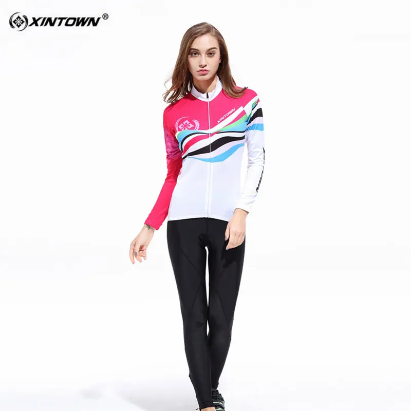 XINTOWN White Sweat Long Sleeve font b Cycling b font font b Jersey b font Set