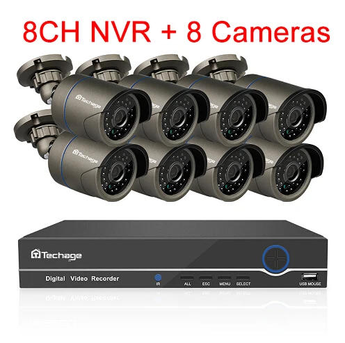 8CH NVR and 8 Camera Techage H.265 8CH 1080P HDMI POE NVR комплект CCTV система безопасности 2.0MP ИК наружная аудио запись IP камера P2P комплект видеонаблюдения - Цвет: 8CH NVR and 8 Camera
