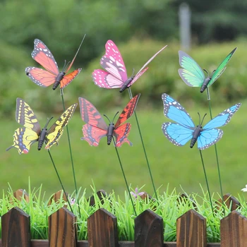 

15PCS/Lot 4/7cm Simulation Butterfly Stakes Yard Plant Lawn Decor Fake Butterefly Artificial Butterfly Garden Decorations Random