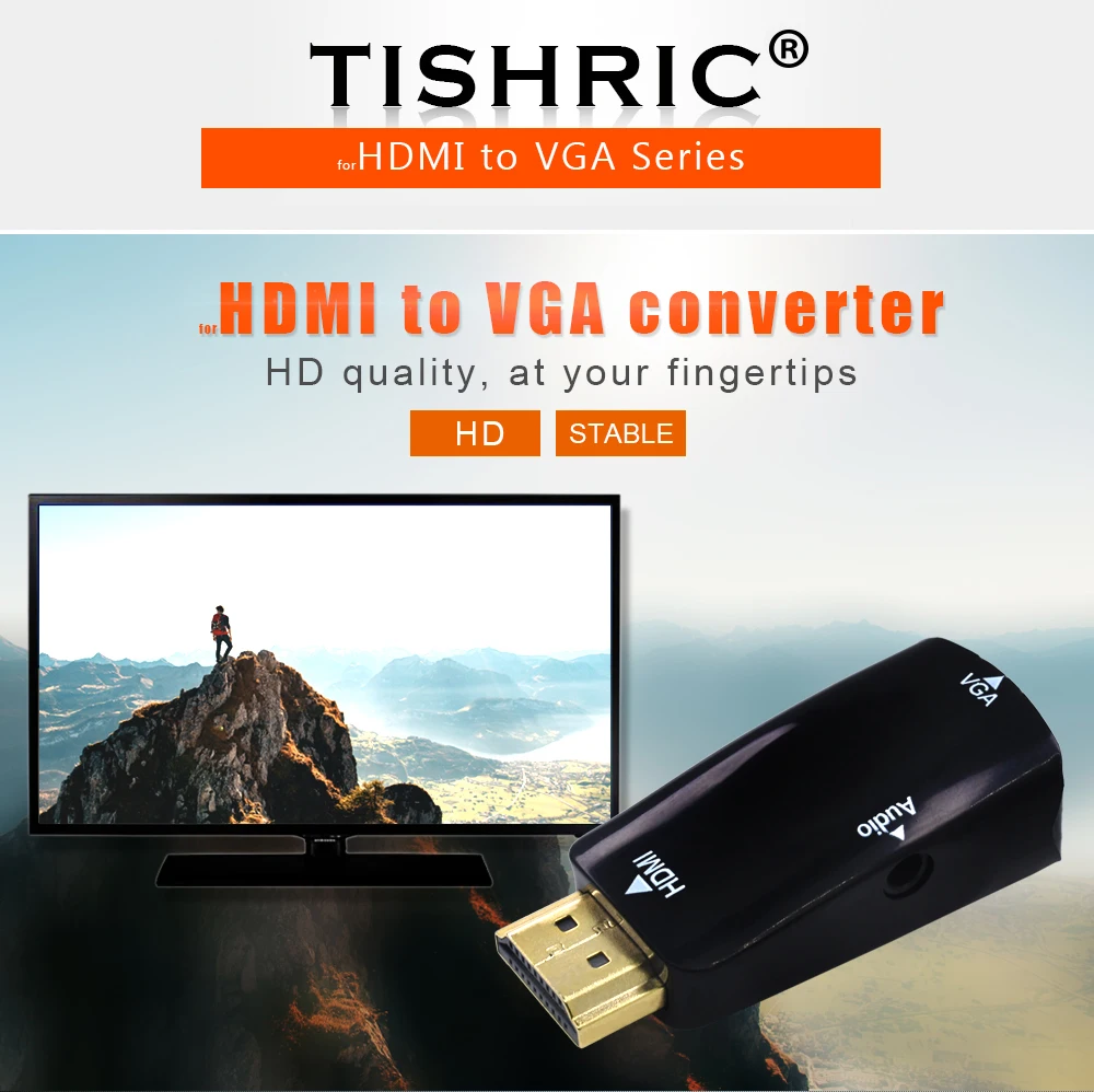 TISHRIC HDMI в VGA адаптер конвертер «Папа-мама» 3,5 мм аудио кабель 1080P HDMI2VGA цифро-аналоговый адаптер для ТВ проектора