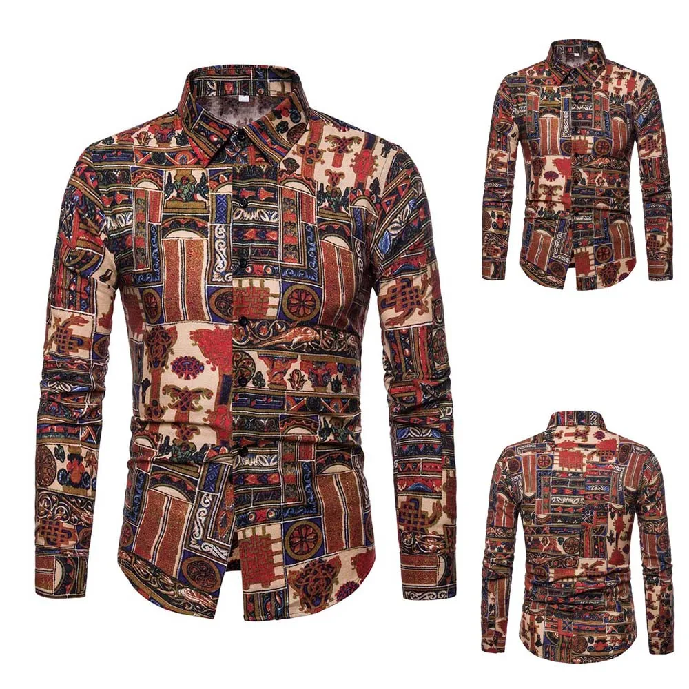 Для Мужчин's осень зима рубашка с длинными рукавами Лоскутная застежка кофты Блузка Топы корректирующие новый модный топ HX0204