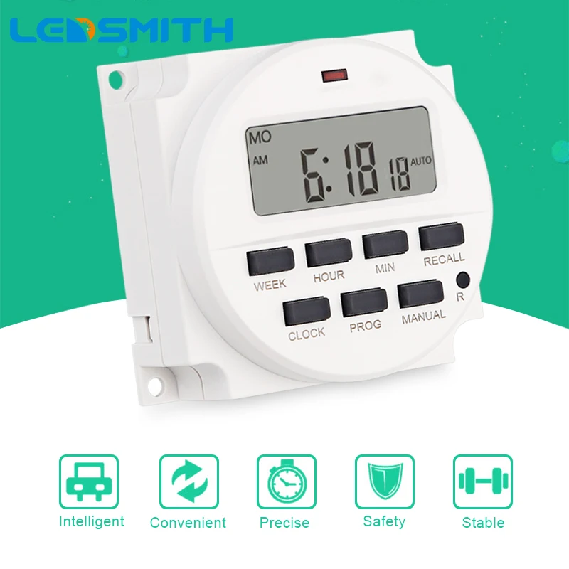 

LEDSMITH TM618H-2 220V AC 16A Digital Time Relay 7 Days Programmable Timer Switch Weekly Cycle Timer Switch High Quality