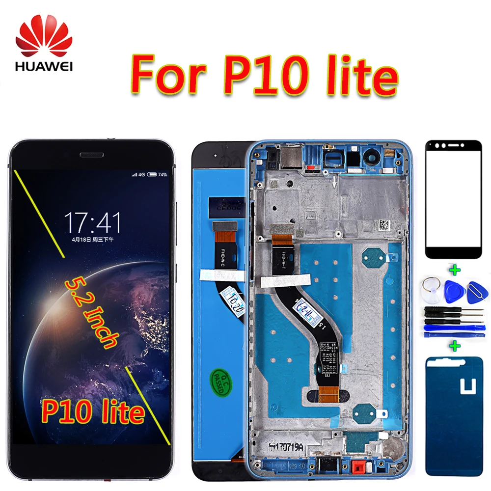 

Huawei P10 Lite LCD Display Touch Screen 5.2 inch Digitizer Assembly 1920*1080 Frame with Free Glass film And Tools