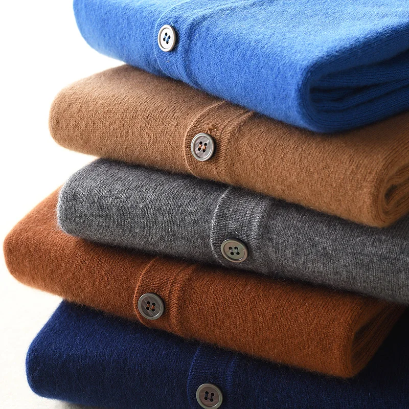 Мужской кашемировый кардиган SMLXL2XL3XL повседневный трикотажный из чистой шерсти с