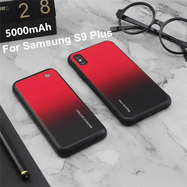 Беспроводной магнитный чехол для зарядки аккумулятора s для samsung Galaxy S9/S9 Plus/Note 8/Note 9 Один аккумулятор не включает чехол для телефона - Цвет: Red For S9 Plus