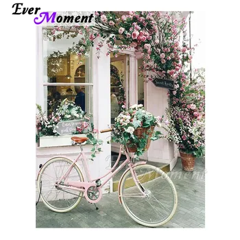 

Ever Moment Diamond Painting Picture Of Rhinestone Mosaic Bike Doorway Flower Full Square Drill Diamond Embroidery Decor 3F722