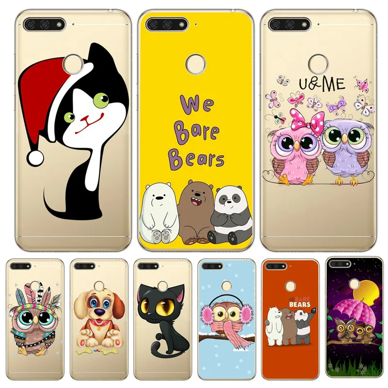 

Luxury Cat owl cartoon For Huawei Honor 10 9 8 8X 8C 7A 7C 7X 7 6X 6A 20 Pro V20 Lite phone Case Cover Funda Coque Etui Capinha
