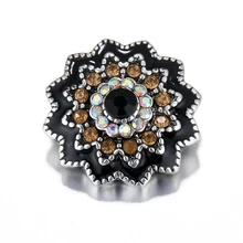 Многослойные цветок круглый черный, желтый цвет оснастки кнопки Fit 18 мм/20 мм DIY оснастки браслет горный хрусталь кнопки ювелирные IB301