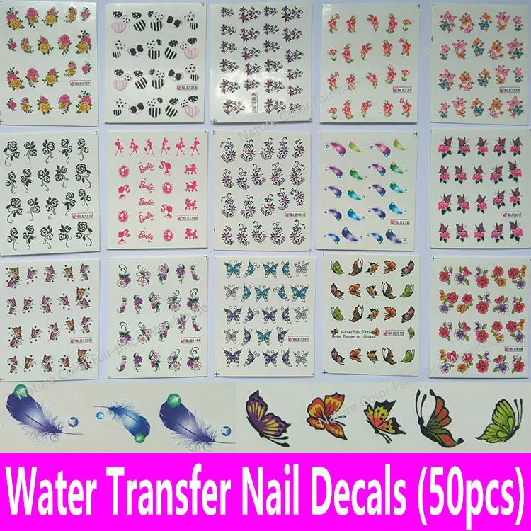 

50sheets 1set Mixed Pattern Nail Art Water Decals Water Transfer Nail Decoration Accessories Nail Stickers Tools 50pcs Pack Lot