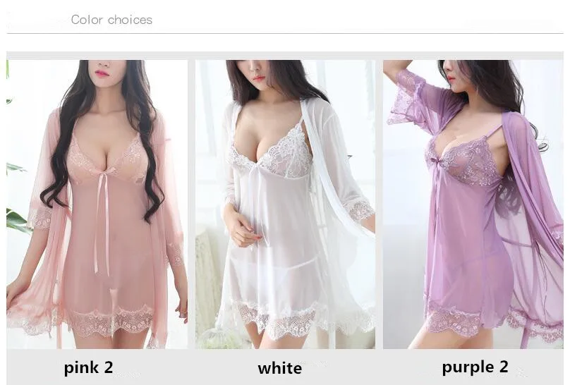 

2 pieces Nightwear Women Sexy Sleepwear Lingerie Lace Temptation intimates ladies Full Slips 10