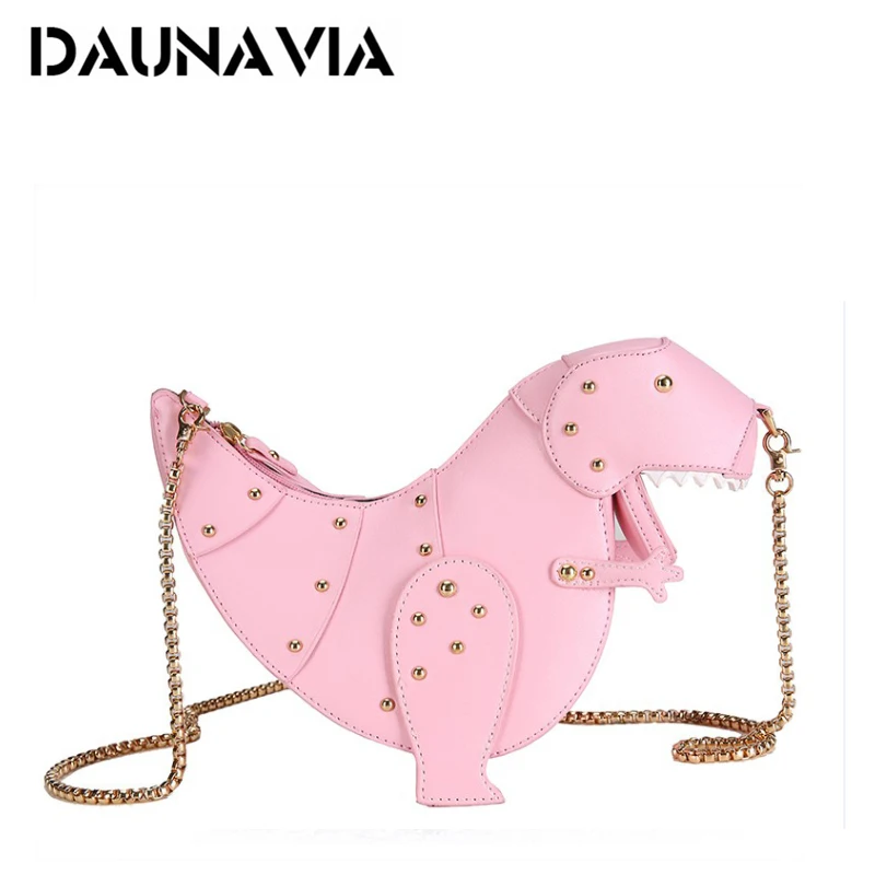 DAUNAVIA, женская сумка на плечо с цепочкой, мини кошелек с заклепками, персональный динозавр, 3D животное, дизайнерская, модная, из искусственной кожи, через плечо, на молнии