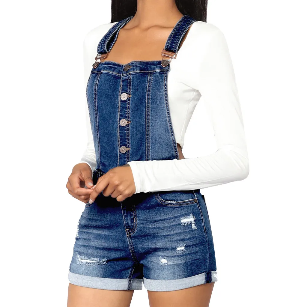 Летние женские джинсовые комбинезоны модные повседневные на пуговицах карман однотонный комбинезон высокая талия облегающий Костюм Уличная# Y1