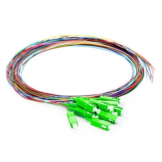 

QIALAN 1m 2m 12 Fibers SC/APC 9/125 Single Mode Color-Coded Fiber Optic Pigtail, Unjacketed