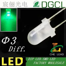 Baixo preço Pure cor Verde led diodo 3mm branco leitoso levou 3.0-3.5 v diodos 505-530nm DIP (CE & Rosh)