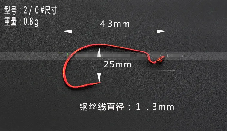 100 шт. рыболовный офсетный крючок червь дропшиппинг широкий зазор колючий рыболовный крючок Щука окунь мягкие приманки 2#-5/0# джиг красный морской пресноводный - Цвет: 2-0