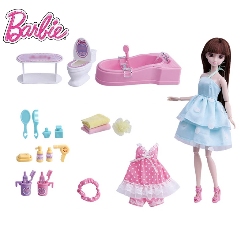 

Doll Princess Toy Girl Bubble Bath Room Set Gift Box Barbie's Pajamas Casual Clothes Learning Accessories Children's Christmas