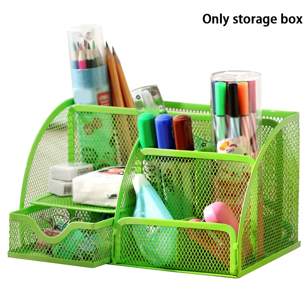 

Metal Stationery Office Desk Organizer Supplies School Holder Pen Box Multi-functional Container Mesh