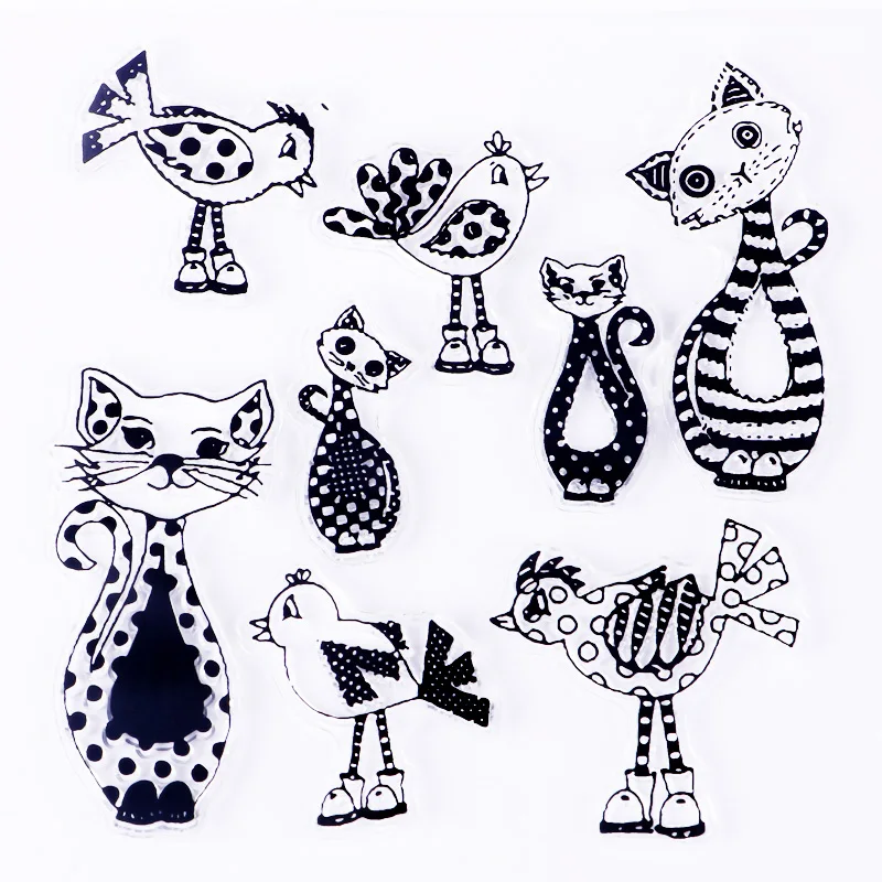 Cat/Bird Rubber Silicone Clear Stamps for Tampons Seal Background Collage Stamp Holiday card Card Making | Канцтовары для офиса и