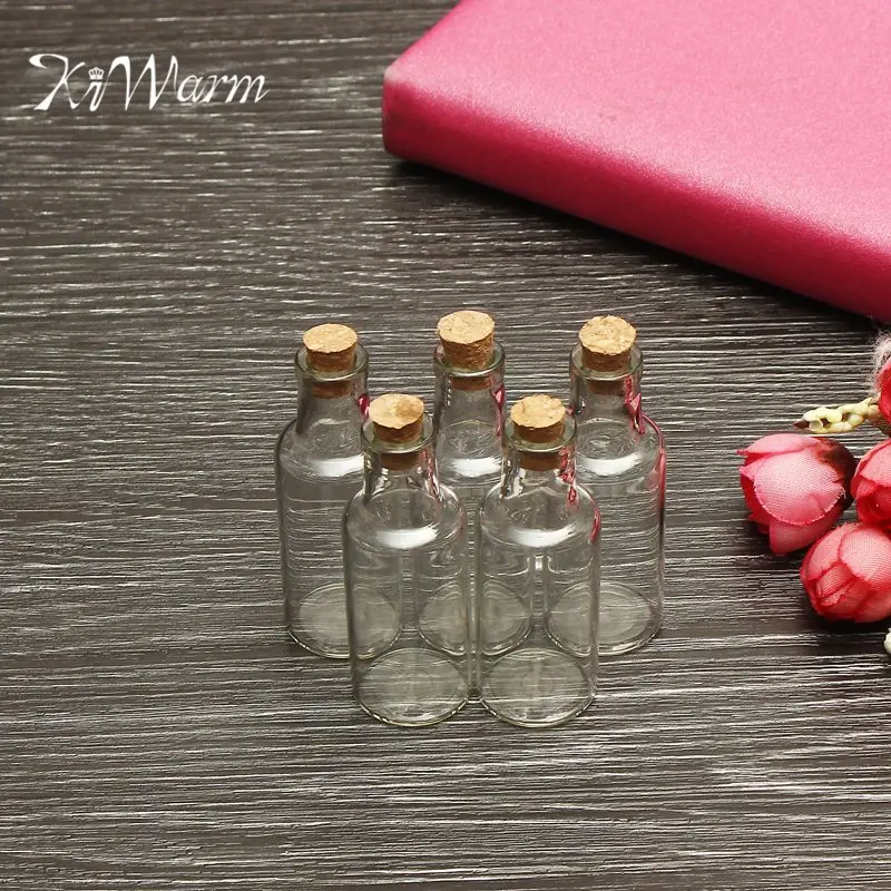 

KiWarm 5PCS Mini Pendant Empty Tiny Clear Wishing Message Glass Bottles Vials with Cork Stopper Glass Jars Container Crafts