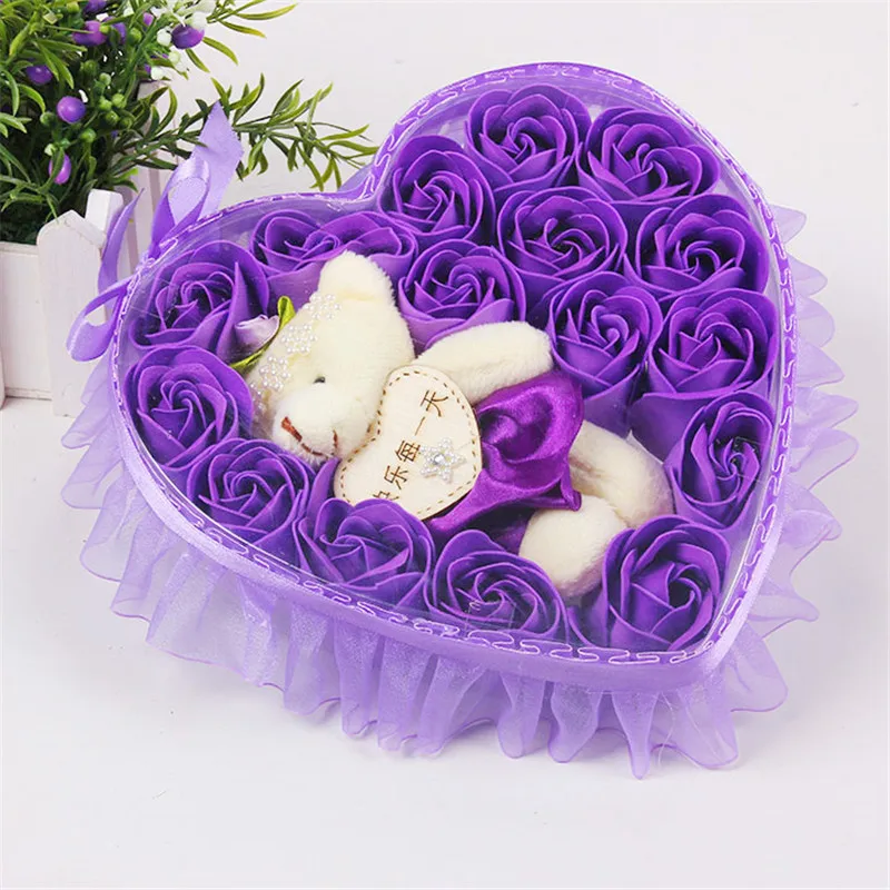 16PCSLot roses artificial flowers high quality Bear Doll Heart Shape Gift box for wedding MW004 (5)