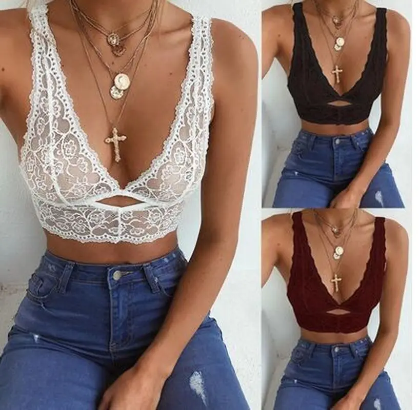 

1PC Plus Size Summer Slim Deep V Sexy Bra Lace Embroidery Push Up Strappy lingerie Women Shaping Padded Underwear Lace Bra Top