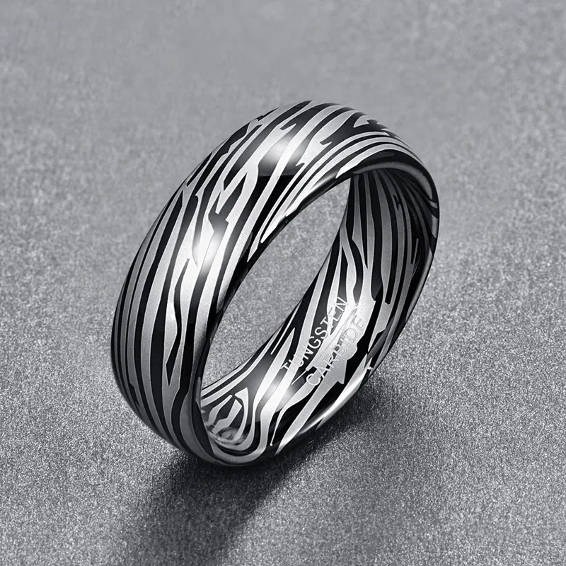 2018 Classical engaged men rings Dome Damascus Tungsten Ring Personality Wedding bridegroom Jewelry Gift ring size 7-12
