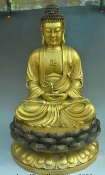 

23" Tibetan Buddism Bronze Temple Shakyamuni Sakyamuni Amitabha Buddha Statue
