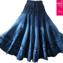 Винтажные Этнические вышитые богемные сплайсированные стиль Mori Girl преппи стиль джинсовые макси юбки для женщин D390