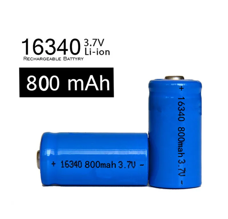 

Free shipping 3.7v ICR 16340 li-ion battery 800mah CR123A CR 123A rechargeable lithium ion cell for laser flashlight torch