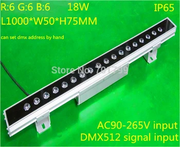 

18*1W(6R6G6B) DMX512 RGB LED High Power Wall Washer;can set dmx address by hand;L1000*W54*H38MM