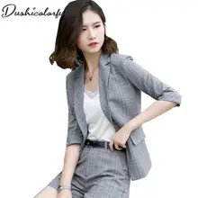 Dushicolorful Spring summer Women suits two piece set plaid blazer shorts plus size formal busines ladies Office pants Suit Set