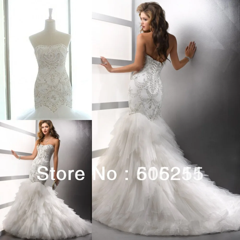 Real Sample Luxury Embroidery Corset Feathered Wedding Dress with Drop